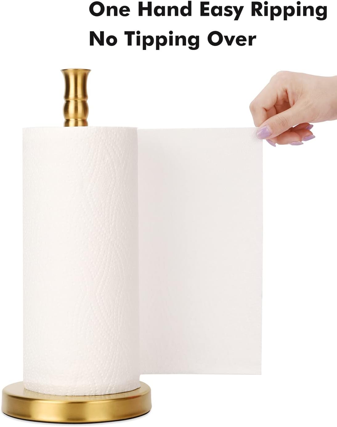 Soporte para toallas de papel dorado con base de acero inoxidable pesado, soporte para toallas de papel de pie (cepillado dorado)