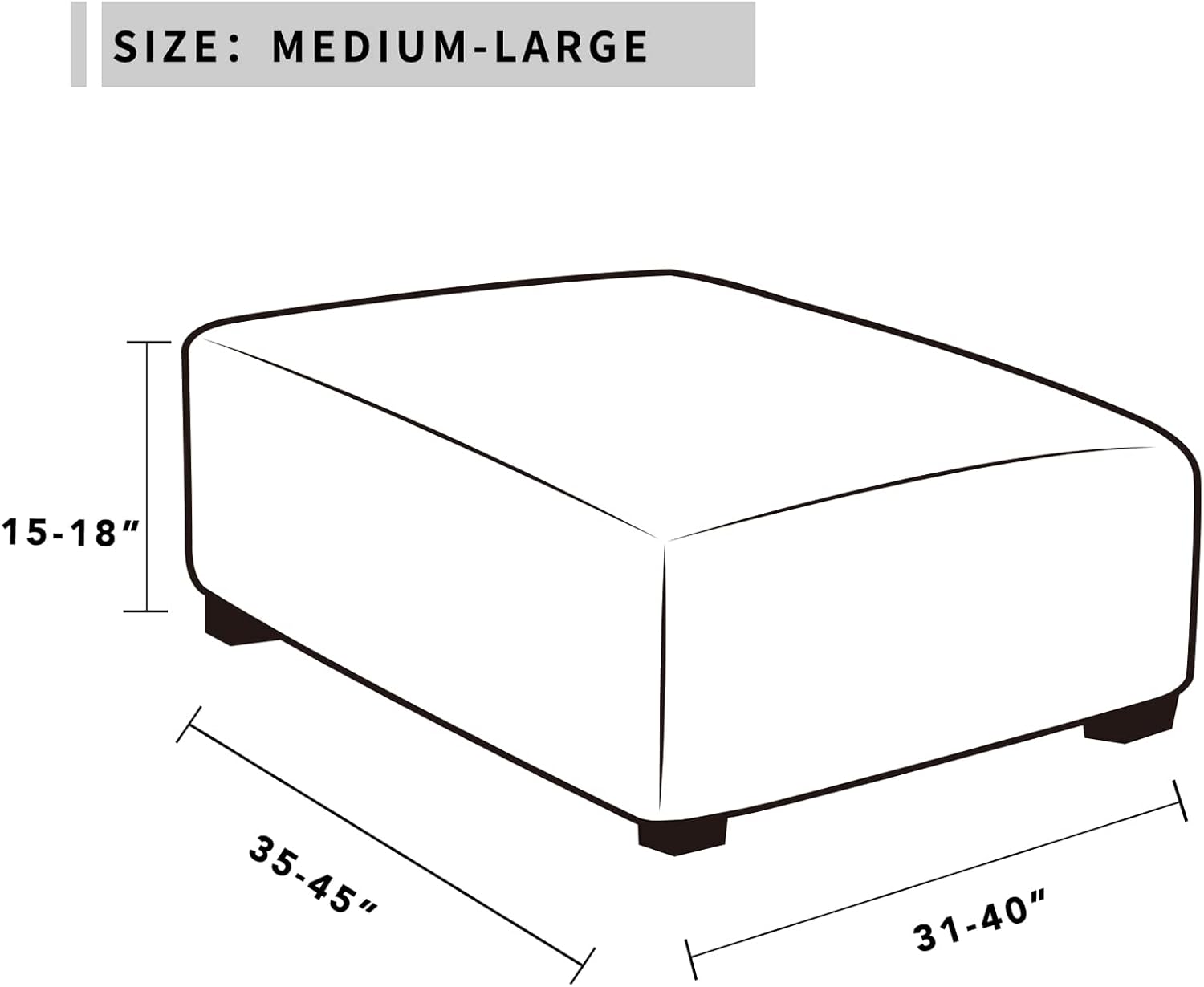 Easy-Going Funda otomana cuadrada elástica de 40 x 40 x 15 pulgadas, protector de muebles, funda rectangular suave con parte inferior elástica,