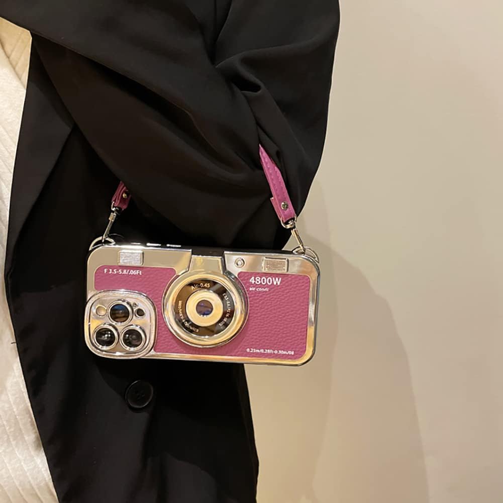 Funda compatible con iPhone 11 Pro Max, bonita funda 3D vintage para cámara con correa de mano, funda única de silicona TPU a prueba de golpes,