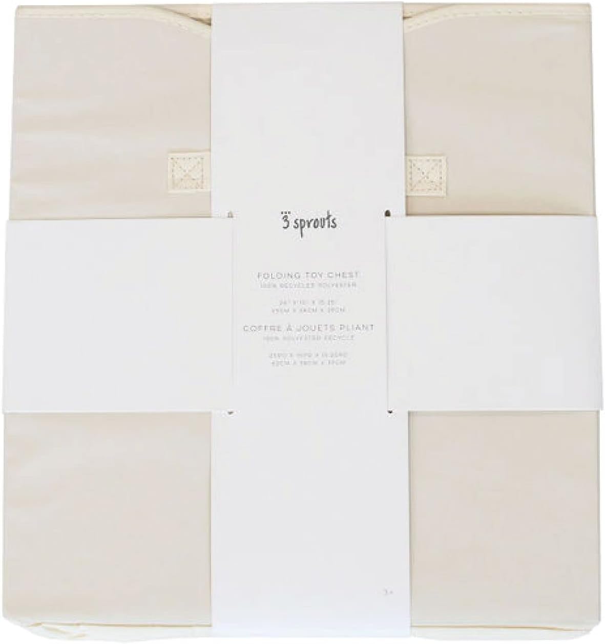 3 Sprouts Organizador de pecho plegable de tela reciclada en color crema – Contenedor de cesta de almacenamiento plegable con tapa y asas