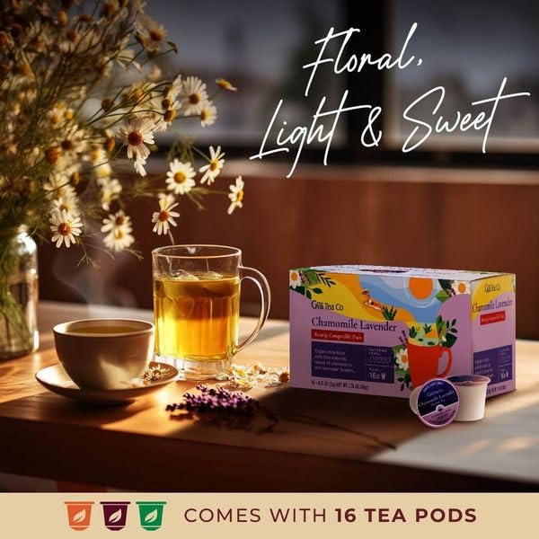 Gya Tea Co Tazas K de té de hierbas de manzanilla y lavanda para Keurig, té sin cafeína, tazas K para Keurig, comienza el día con cápsulas de té