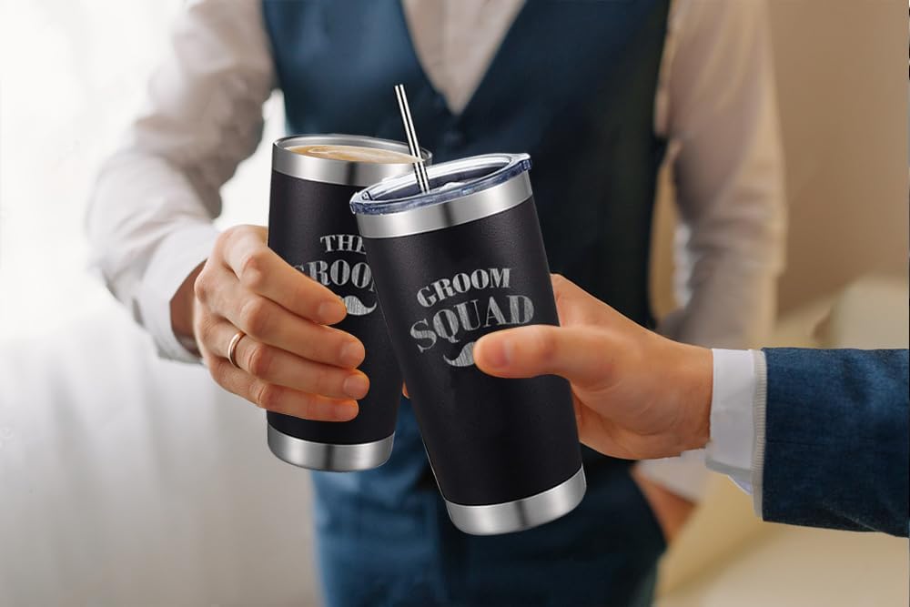 Juego de 8 vasos de viaje de acero inoxidable para padrinos de boda, regalos de despedida de soltero (escuadrón de novios)
