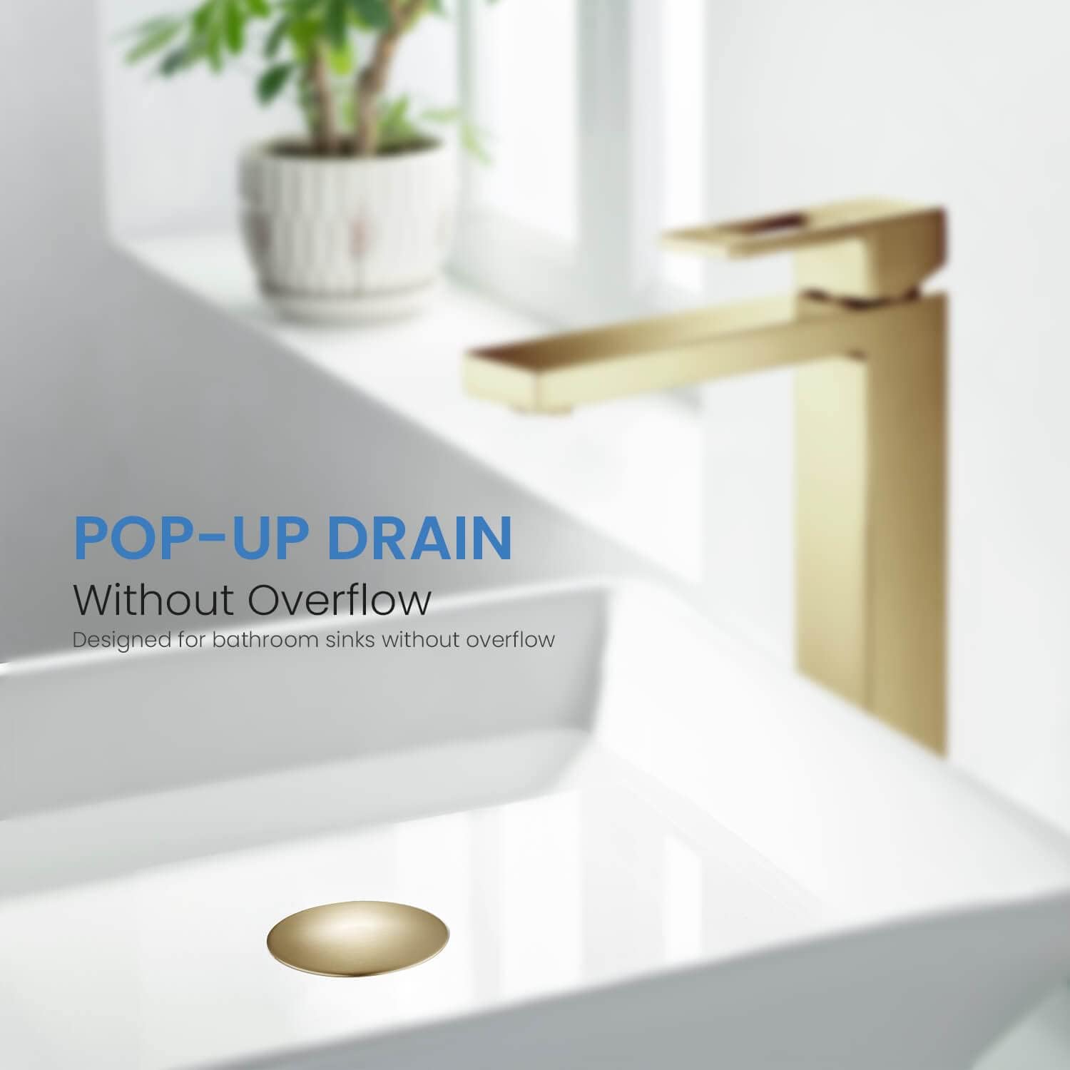 Tapón de drenaje desplegable para lavabo de baño, cubierta completa sin desbordamiento (oro cepillado)