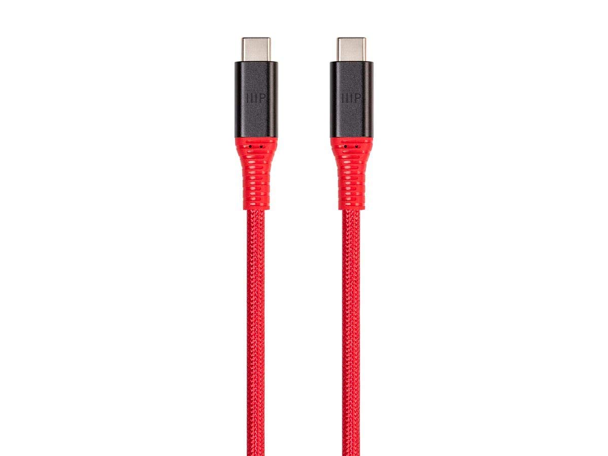 Monoprice Durable USB 3.2 Gen 2 Tipo-C Datos y Power Kevlar reforzado Nylon Braid Cable – 3.3 ft – Rojo  5A100W – AtlasFlex Series