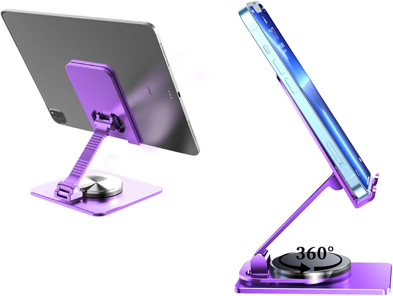 Soporte de escritorio plegable para teléfono y tableta, rotación de 360, soporte portátil ajustable de metal de aluminio, compatible con todos los