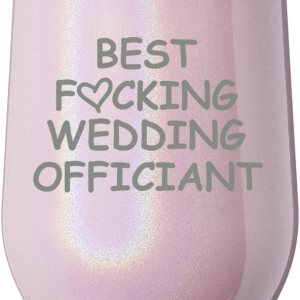 Vaso de vino sin tallo, taza de viaje de café con tapa, regalo para el mejor oficiante de boda divertido (purpurina rosa) Vaso de vino sin tallo, taza de viaje de café con tapa, regalo para el mejor oficiante de boda divertido (purpurina rosa)