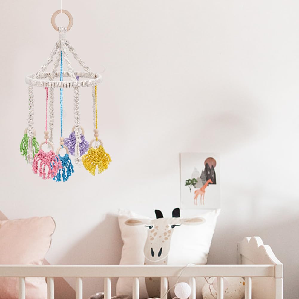 DIY Baby Mobile Colorful Macramé Baby Mobile Kit Cuna Mobiles para Bebés Cama de Bebé Campana de Viento DIY Baby Mobile para Cuna