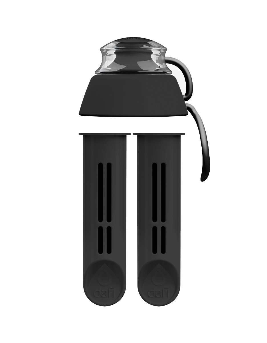 DAFI Filtros para botellas de agua y repuestos de tapa, color negro, paquete de 2, duran hasta 60 días, filtro de agua para senderismo, botella de