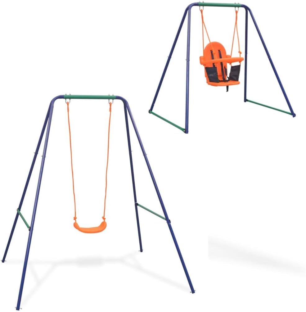 Loibinfen Juego de columpio individual 2 en 1 y columpio para niños pequeños a altos, juego de columpios con marco A para todo tipo de clima con