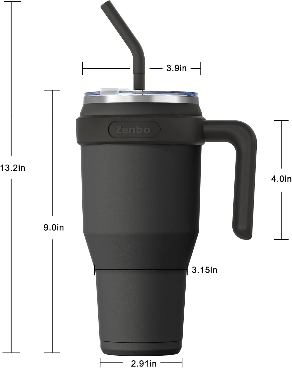 Zenbo Vaso de 40 onzas con asa, acero inoxidable aislado al vacío con asa, tapa y popote, mantiene las bebidas frías hasta 34 horas, cuerpo a prueba