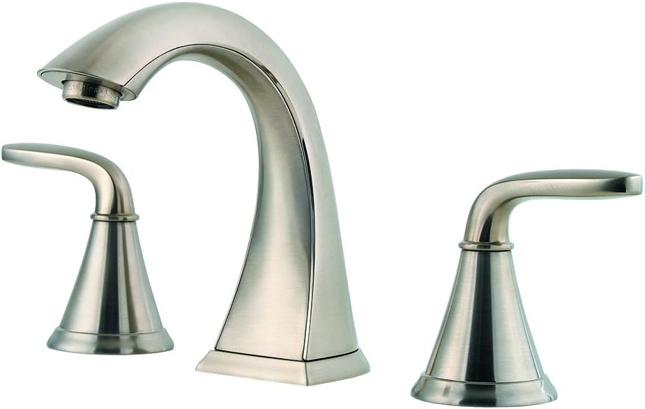 Pfister Pasadena LF049PDKK – Grifo para lavabo de baño, 8 pulgadas de ancho, 2 asas, 3 agujeros, acabado de níquel cepillado, LF049PDKK