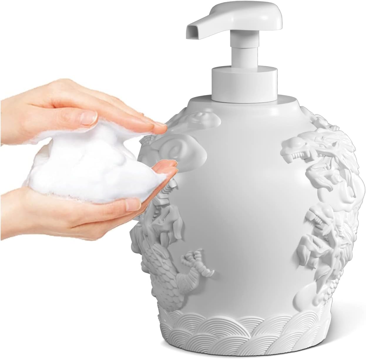 Dispensador de jabón de manos espumoso, dispensador de jabón de espuma de baño con alivio decorativo de dragón, dispensador de jabón de manos en