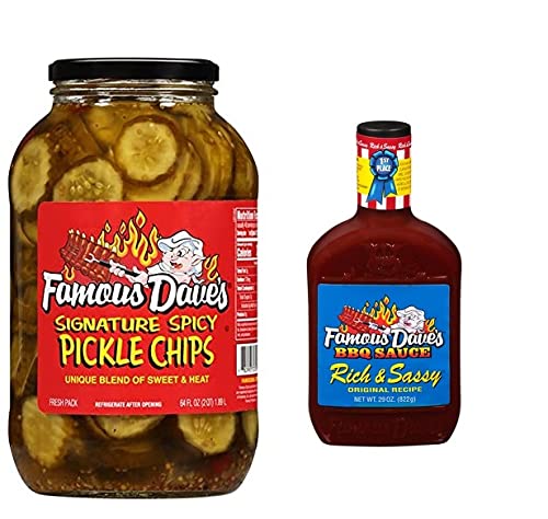 Chips de pepinillo picante, 64 onzas líquidas + una salsa BBQ para seleccionar 4 sabores 19 onzas líquidas (salsa barbacoa rica y atrevida)