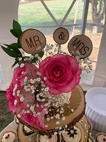 3 piezas Mr&Mrs Toppers Decoración de madera natural para tartas, elegante, rústico, boda, Mr Mrs Letra Topo para pareja, novia, fiesta,