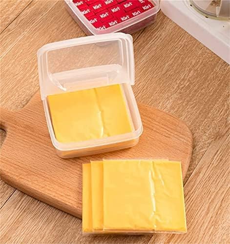 Recipiente de queso en rodajas de 2 piezas para refrigerador con tapa abatible, caja de almacenamiento de rebanadas de queso con bloque de