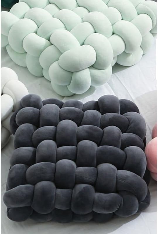 Almohada decorativa cuadrada de 13 pulgadas, almohada anudada de terciopelo blanco y camello de 8 bolas, almohada de piso para sala de estar,
