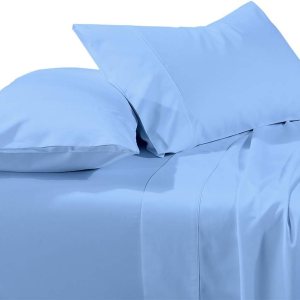 Juego de sábanas de 4 piezas (+ 26 pulgadas), bolsillo extra profundo, tamaño King estándar, color azul claro sólido de 600 hilos, 100% algodón Juego de sábanas de 4 piezas (+ 26 pulgadas), bolsillo extra profundo, tamaño King estándar, color azul claro sólido de 600 hilos, 100% algodón