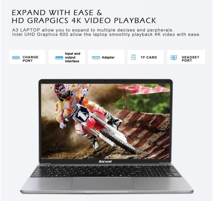 Laptop de 15.6″ 6GB DDR4 128GB SSD J4105 (hasta 2.5Ghz) 4-Core Win 10 PC 1920×1080 FHD Dual WiFi BT 4.2 Soporte 1TB SSD Expandir con mouse