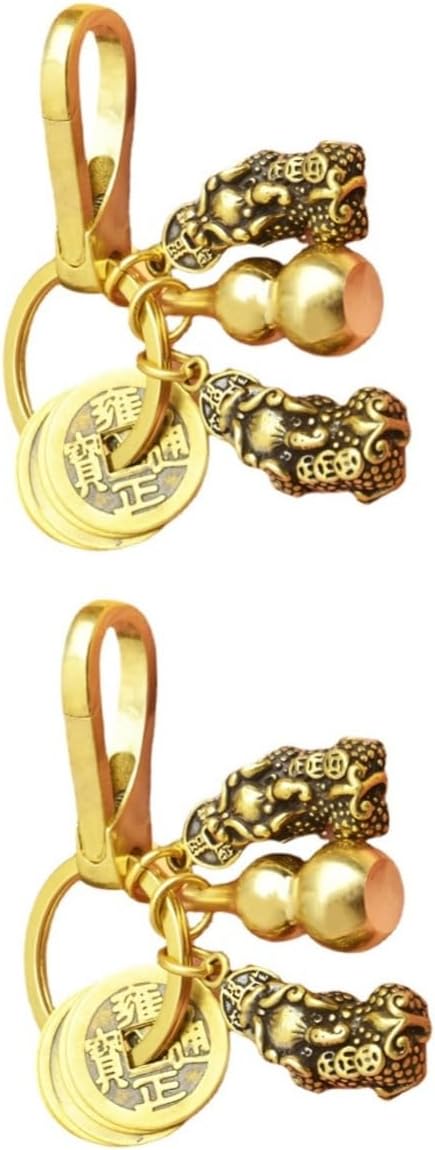 BESTOYARD Pi Yao Ornamento 2 juegos llavero pi yao llavero wu 2023 wu salud amuleto llavero para mochilas, adorno de coche, llavero de latón llave