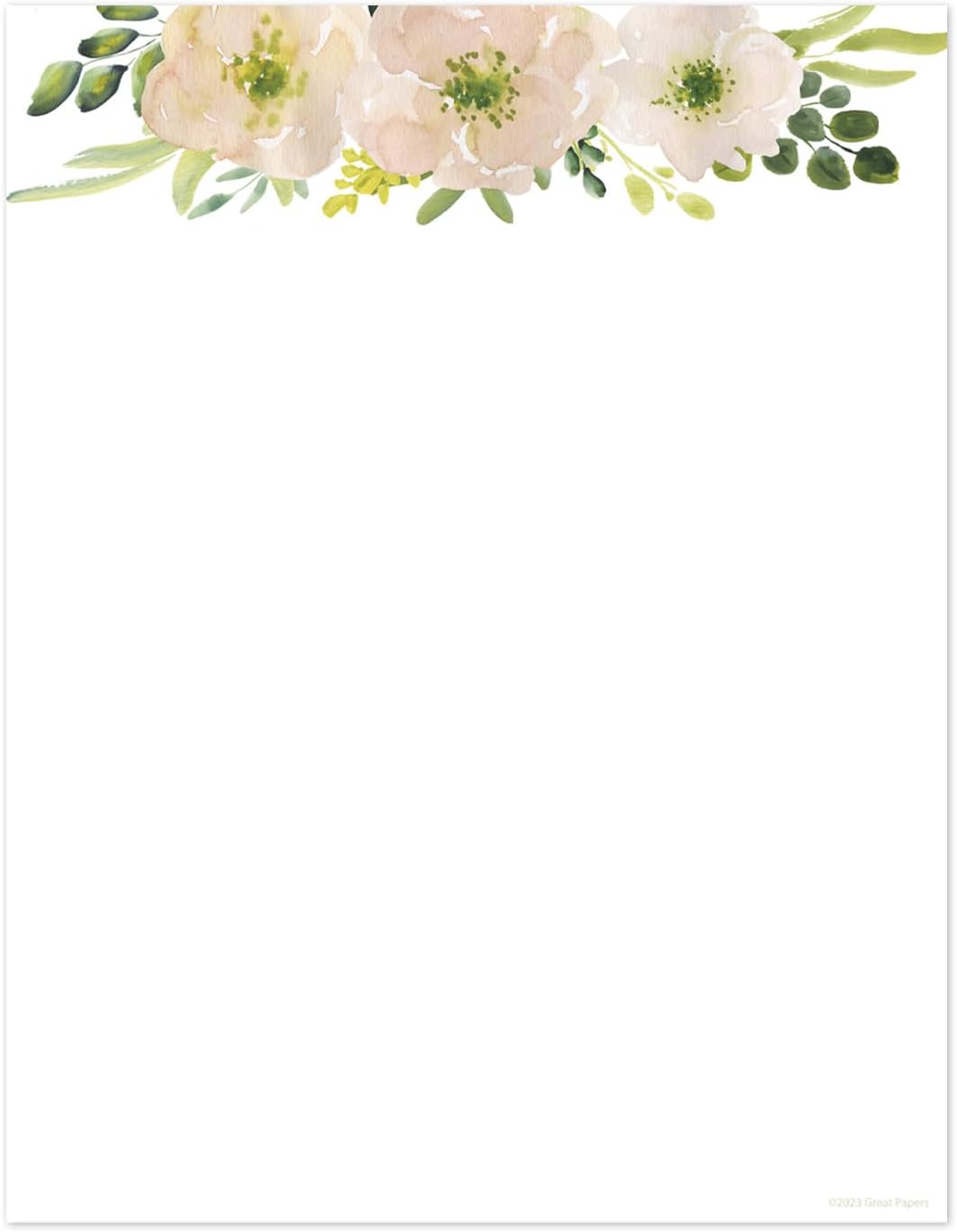 Membrete floral rosa de acuarela blanca  50 hojas  8.5 x 11 pulgadas  8.5 x 11 pulgadas  8.5 x 11 pulgadas papel decorativo de flores para baby
