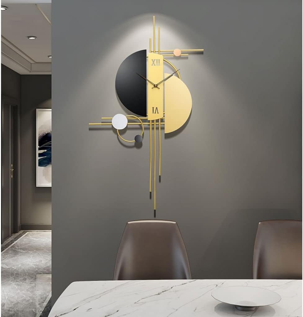 Reloj de pared – Reloj de pared decorativo para decoración de sala de estar, metal negro y dorado, moderno, grande, silencioso, funciona con pilas,
