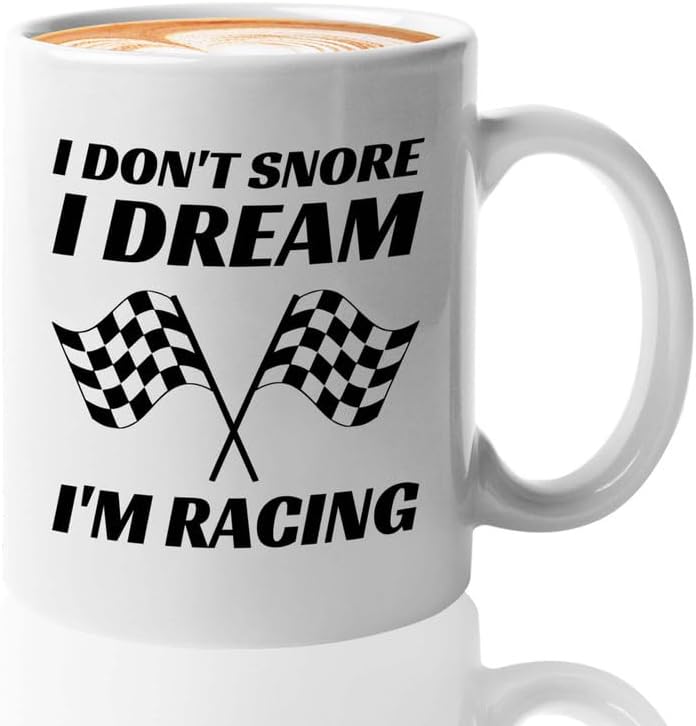 Taza de café Racer de 11 onzas, color blanco, I Don’t Snore, Fuel Speed Racer Car Guys Circuit Automotive Racing Boy Gifts para él, papá, hombres,