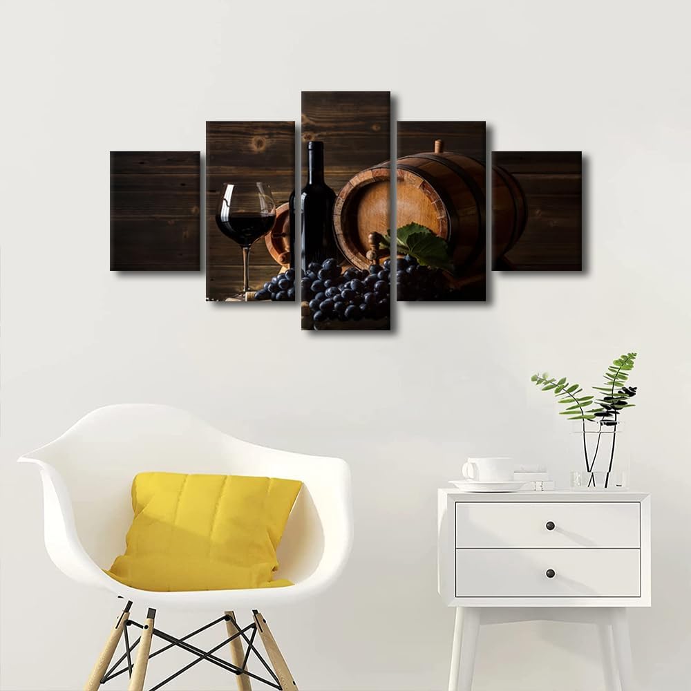 Imágenes de pared para sala de estar, pintura de copa de vino tinto, bebidas alcohólicas, 5 paneles, lienzo, arte de pared, pósteres e impresiones,