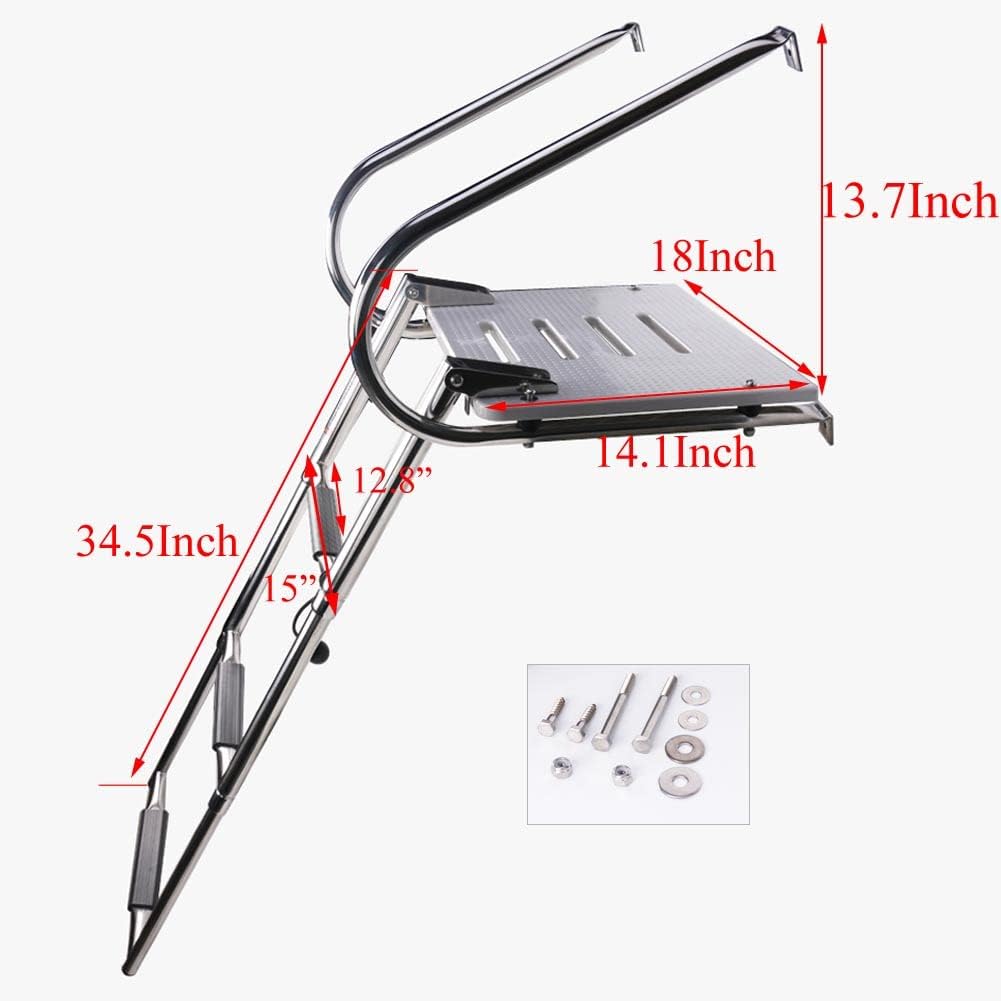 Escalera de plataforma de fibra de vidrio de 3 peldaños de acero inoxidable para cubierta de barco con 2 pasamanos
