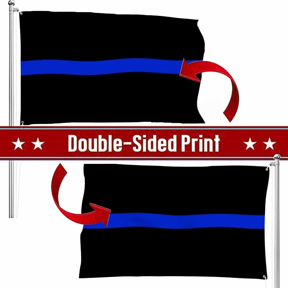 Swono Bandera delgada de línea azul de 3 x 5 pies, bandera de policía simple de doble cara con ojales de latón