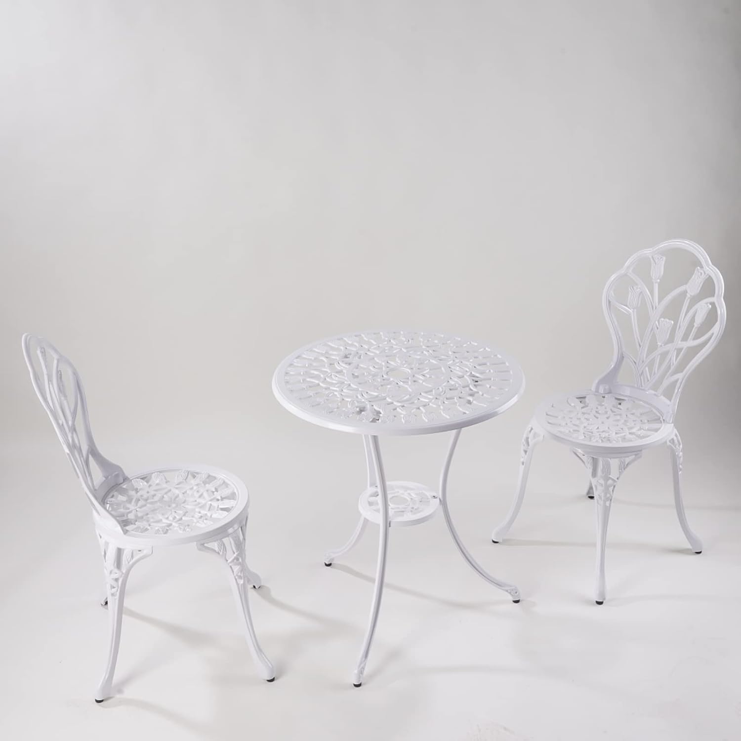 KAI LI Juego de 3 piezas de muebles de patio de aluminio fundido para patio, jardín al aire libre, mesas y sillas a prueba de óxido, juego de bisrto