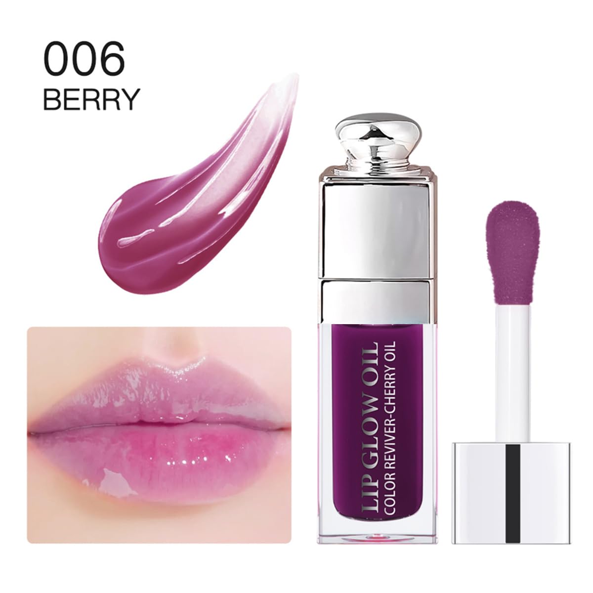 Aceite hidratante para labios, brillo de labios transparente, tinte nutritivo, de larga duración, reparador de líneas de labios (BERRY) 0.2 onzas