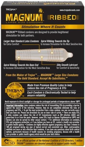 Magnum – Preservativos lubricados acanalados, grandes, 2 cajas (12 preservativos)