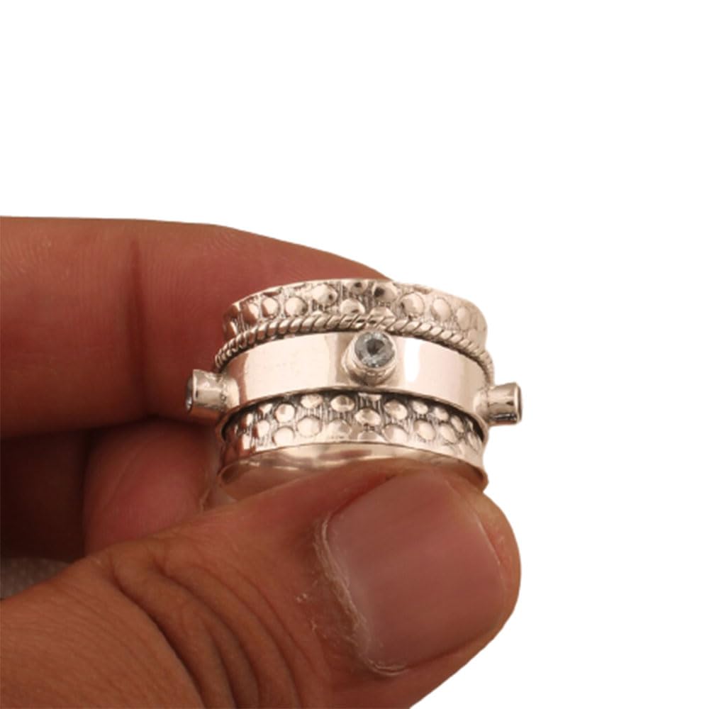 Blue Topaz Silver Ring, 925 Silver Ring, Handmade Silver Ring, Statement Silver Ring, Topaz Stone Ring, Fidget Spinner Ring, Ethnic Silver Ring,