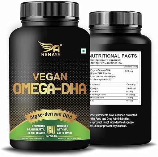 Omega 3 vegetariano para hombres y mujeres con extracto de algas rico en DHA y Epa 500 mg ayuda a mantener los niveles de HDL, para articulaciones