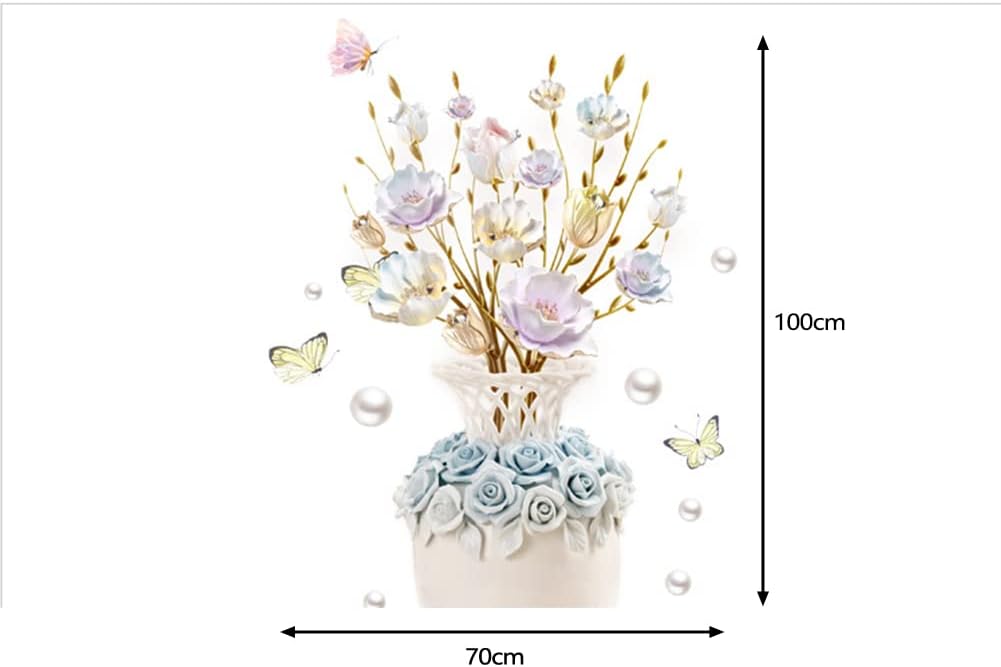 Calcomanías de pared de flores de colores en relieve, jarrón 3D, autoadhesivas, impermeables, papel de pared extraíble, decoración de pared para
