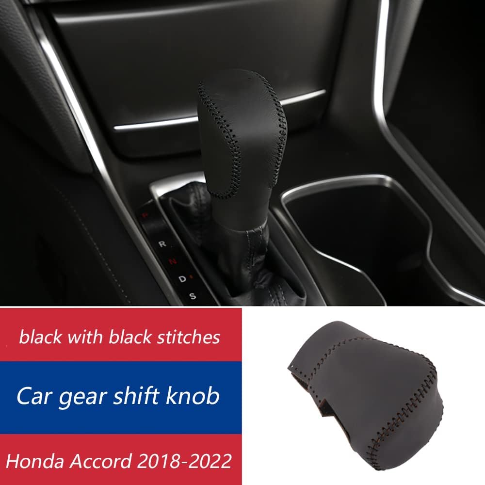 Pomo de palanca de cambios de automóvil para Honda Accord 2018-2022, protector de piel para palanca de cambios, color negro con costuras negras