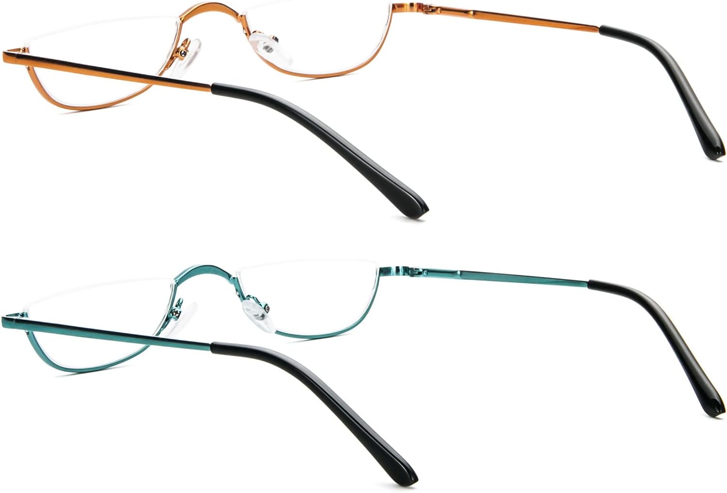 KoKoBin Lentes de lectura de media lectura, 2 pares de lentes con marco de metal de medio borde para hombres y mujeres, (verde+amarillo 1.00)