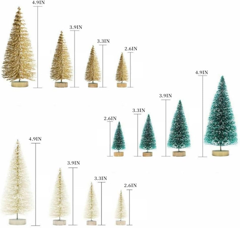 8 piezas de mini árbol de Navidad, pequeños árboles de Navidad artificiales con base de madera, árboles de cepillo de botella, árbol de Navidad