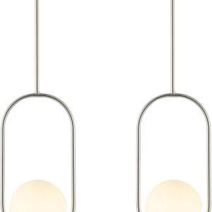 BYOLIIMA Lámpara colgante moderna con forma de globo de níquel cepillado, 1 luz de mediados de siglo, lámpara colgante de techo con globo blanco, BYOLIIMA Lámpara colgante moderna con forma de globo de níquel cepillado, 1 luz de mediados de siglo, lámpara colgante de techo con globo blanco,