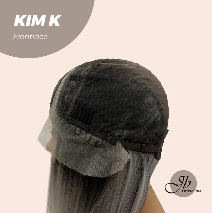 KIM K – Peluca de encaje frontal extra larga, recta, color gris oscuro con reflejos para mujer, pelucas sintéticas naturales para uso diario