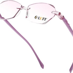 LUFF Anteojos de lectura antiluz azul sin montura para mujer, elegantes lentes de lectura sin marco con borde cortado de diamante, lectores de metal LUFF Anteojos de lectura antiluz azul sin montura para mujer, elegantes lentes de lectura sin marco con borde cortado de diamante, lectores de metal