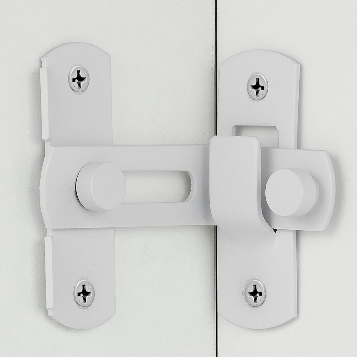 Paquete de 4 pestillos deslizantes para puertas abatibles, color blanco mate de 90 grados, de acero inoxidable, cerraduras de seguridad para puerta,