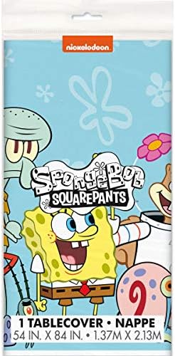 Paquete de decoración de Bob Esponja para fiesta de cumpleaños incluye 1 pancarta articulada, 1 mantel de mesa, 1 hoja de calcomanías de asur