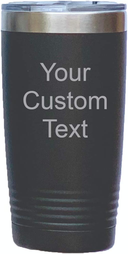 Vaso personalizado con tapa con grabado láser  Taza de viaje aislada al vacío de acero inoxidable  Perfecto para bebidas frías o calientes  Negro
