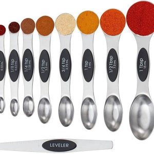 Juego de 9 cucharas medidoras magnéticas, cucharas de cocina de acero inoxidable con medida para medir ingredientes secos y líquidos Juego de 9 cucharas medidoras magnéticas, cucharas de cocina de acero inoxidable con medida para medir ingredientes secos y líquidos