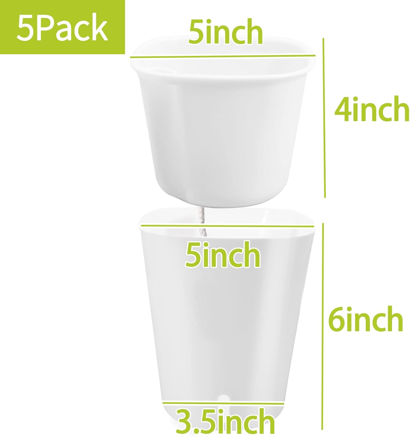Macetas de riego automático de 5 pulgadas, 5 juegos de macetas de riego automático para plantas de interior con indicador de nivel de agua y