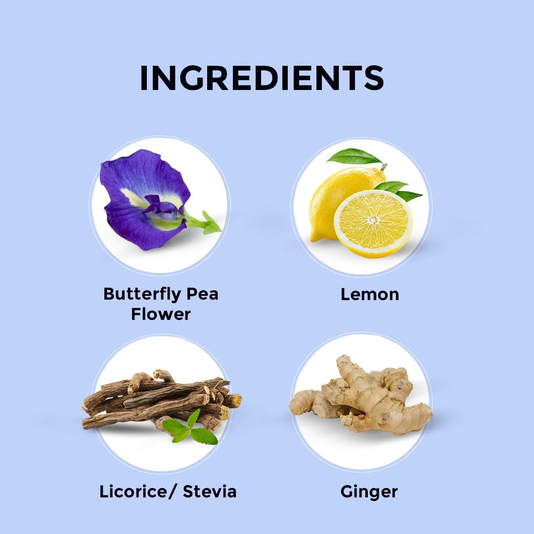 BLUE TEA – Té de hierbas Butterfly Pea Lemon Ginger – 30 bolsas de té  Sin cafeína  Regalos de té de Navidad  Vegano – Sin gluten – Sin OMG