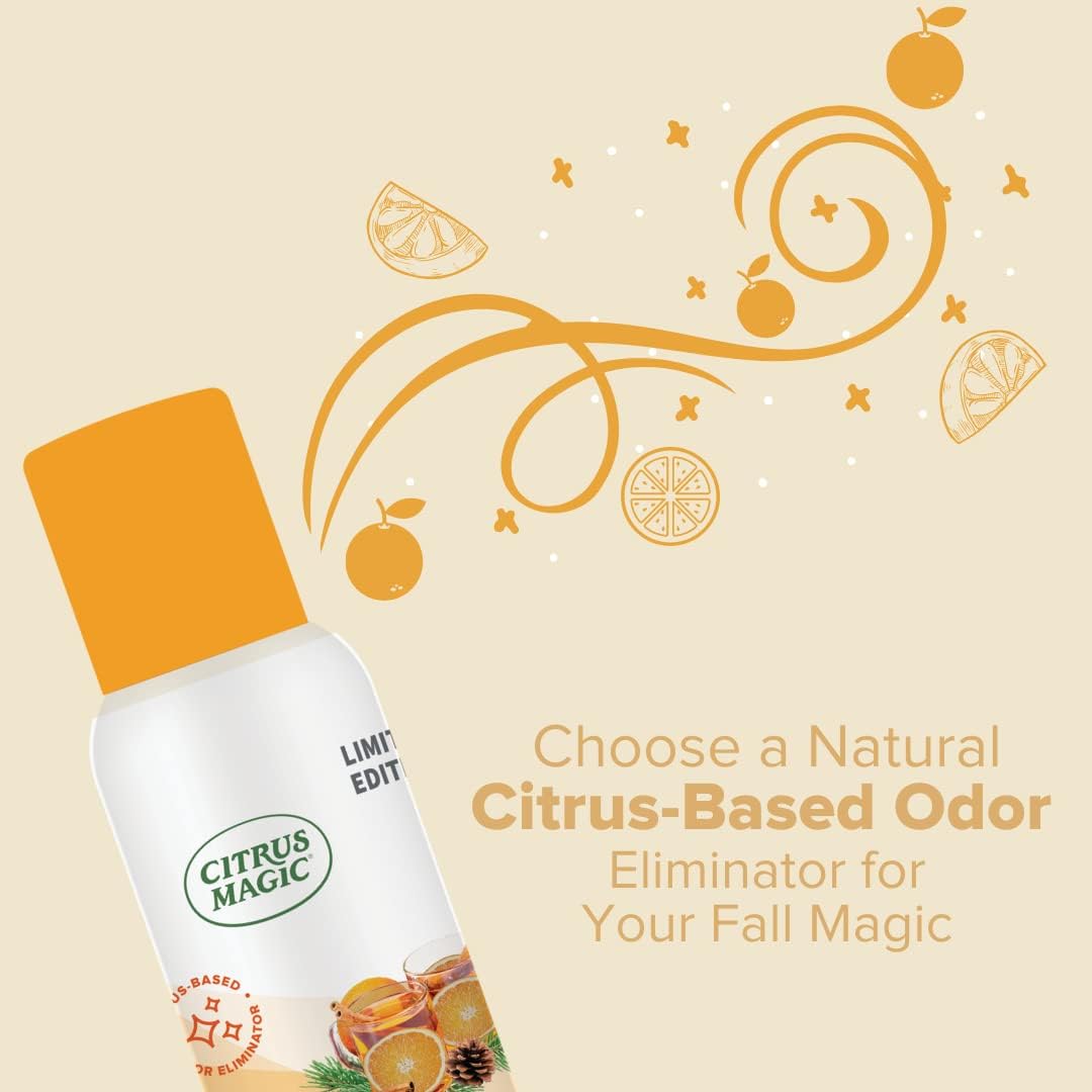 Citrus Magic Spray ambientador natural eliminador de olores de edición limitada, sidra de especias de naranja, 3 onzas, paquete de 3