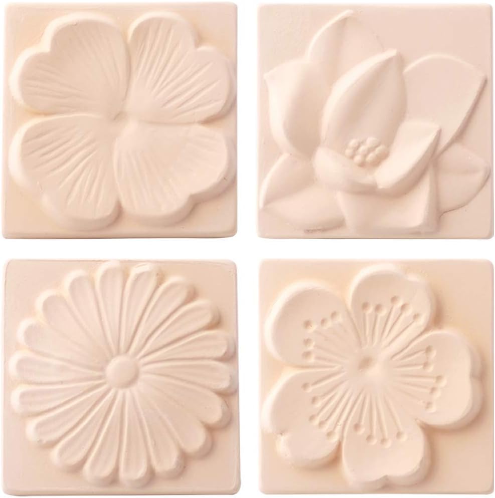 CRECEN Air Healing K-Flowers – Juego de 4 azulejos cuadrados de cerámica, 1 juego, hermosos azulejos de cerámica natural purificadores de aire,