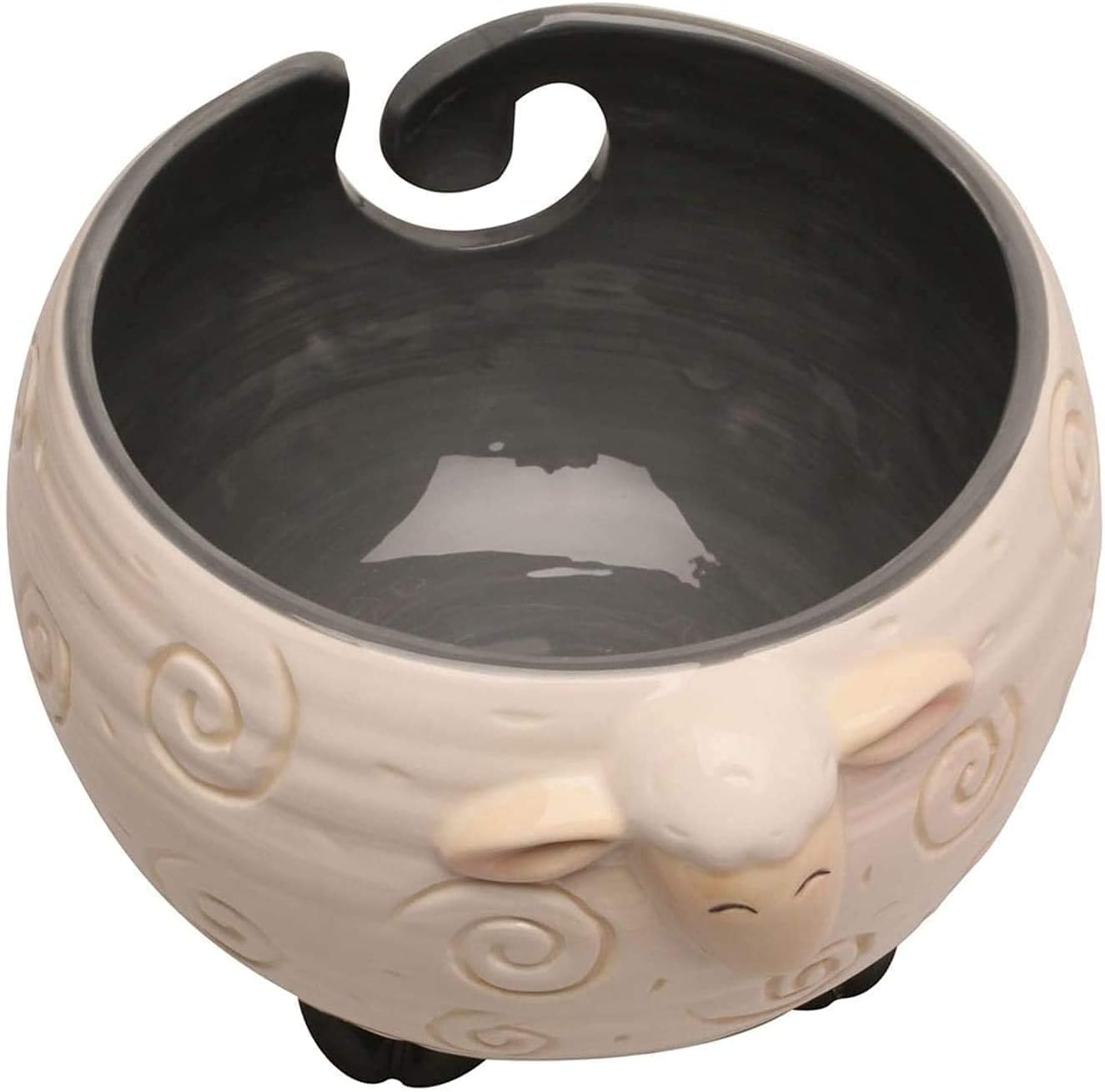 Cuenco grande de hilo de cerámica de oveja, 6.7 x 4.7 pulgadas, soporte de hilo hecho a mano para ganchillo, bola de hilo para sin enredos, soporte